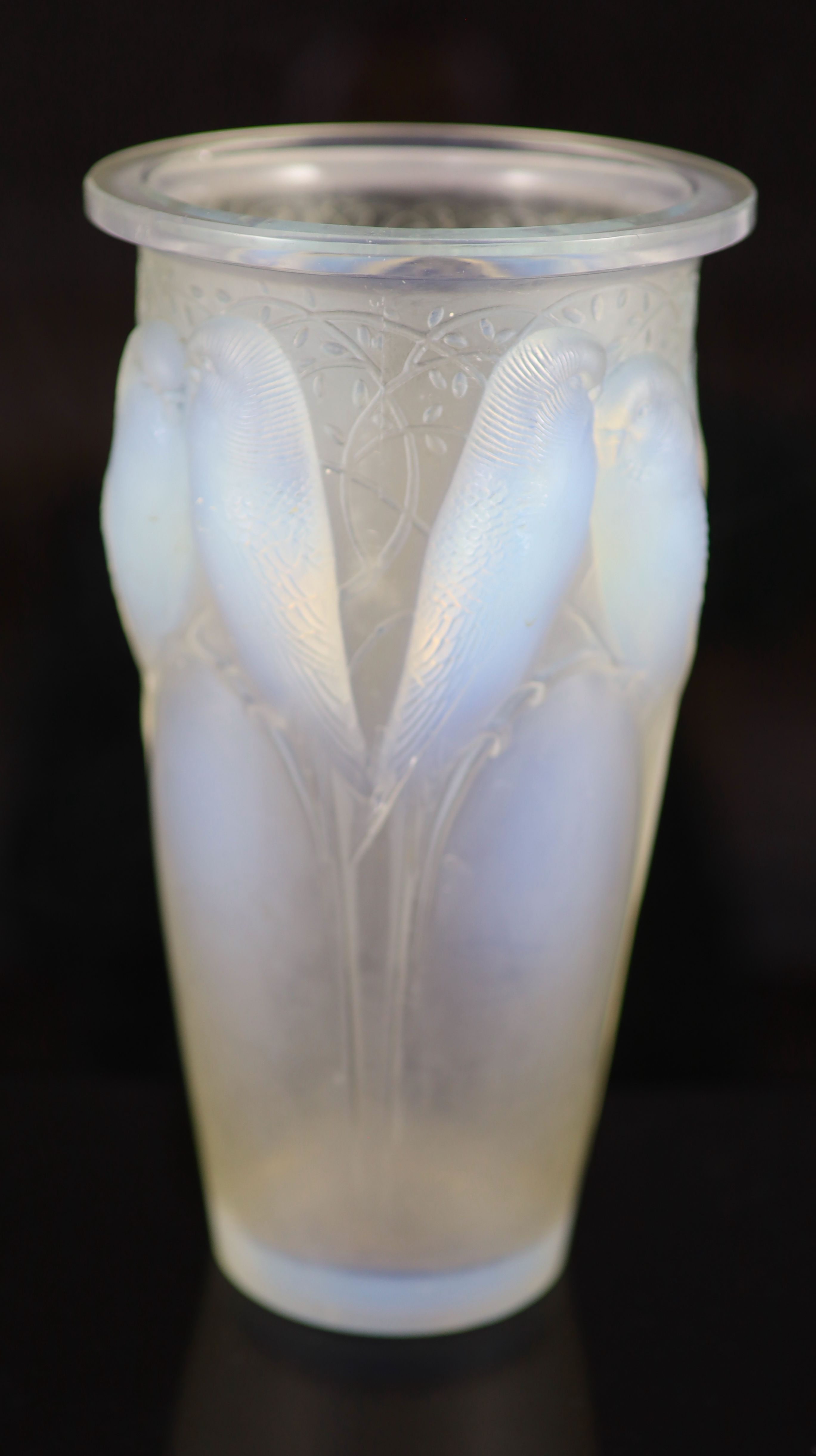 A Rene Lalique Ceylan opalescent glass vase, Marcilhac No. 905, 24cm high